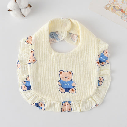 Baby Bib Ruffled Cotton Printed Gauze Lace Bib