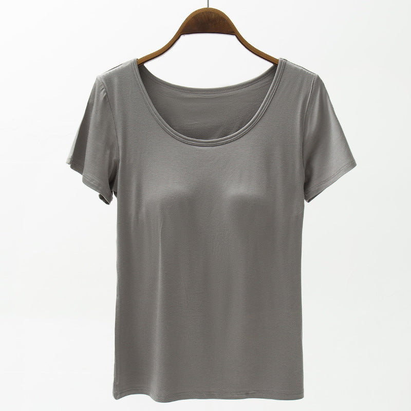 Summer Modal Women's Short-sleeved T-shirt With Chest Pad Solid Color
