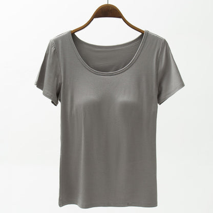 Summer Modal Women's Short-sleeved T-shirt With Chest Pad Solid Color