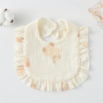 Baby Bib Ruffled Cotton Printed Gauze Lace Bib