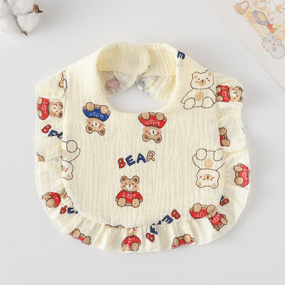 Baby Bib Ruffled Cotton Printed Gauze Lace Bib