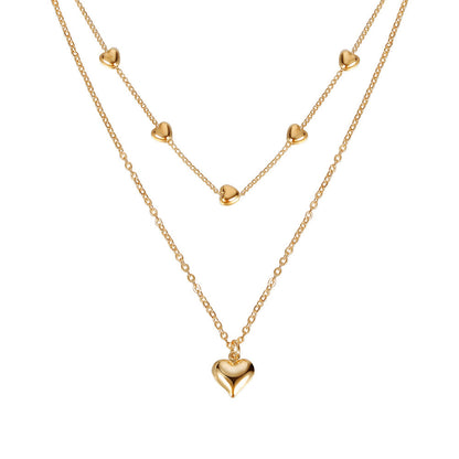 Double-Layer Heart Pendant Fine Chain Necklace