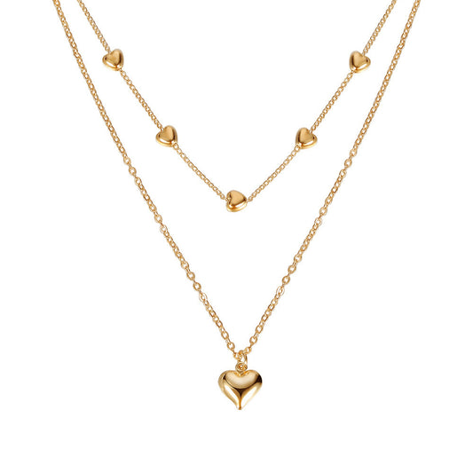 Double-Layer Heart Pendant Fine Chain Necklace