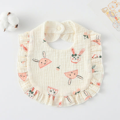 Baby Bib Ruffled Cotton Printed Gauze Lace Bib