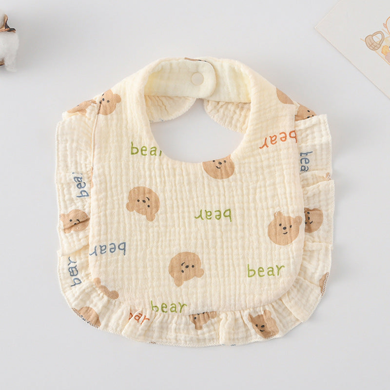 Baby Bib Ruffled Cotton Printed Gauze Lace Bib