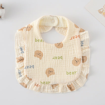 Baby Bib Ruffled Cotton Printed Gauze Lace Bib