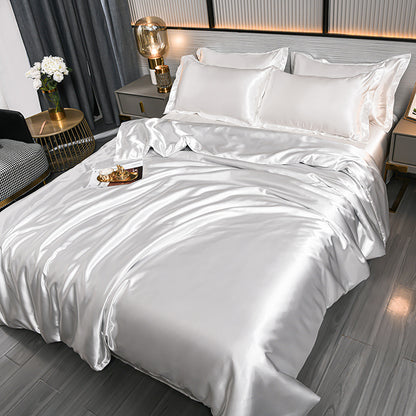 Pure Color Ice Silk Cool Quilt Cover Bed Sheet Bedding