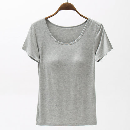 Summer Modal Women's Short-sleeved T-shirt With Chest Pad Solid Color