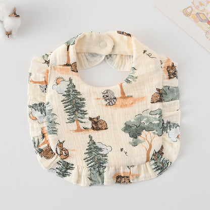 Baby Bib Ruffled Cotton Printed Gauze Lace Bib