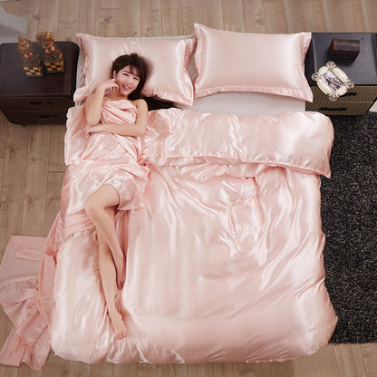 Pure Color Ice Silk Cool Quilt Cover Bed Sheet Bedding