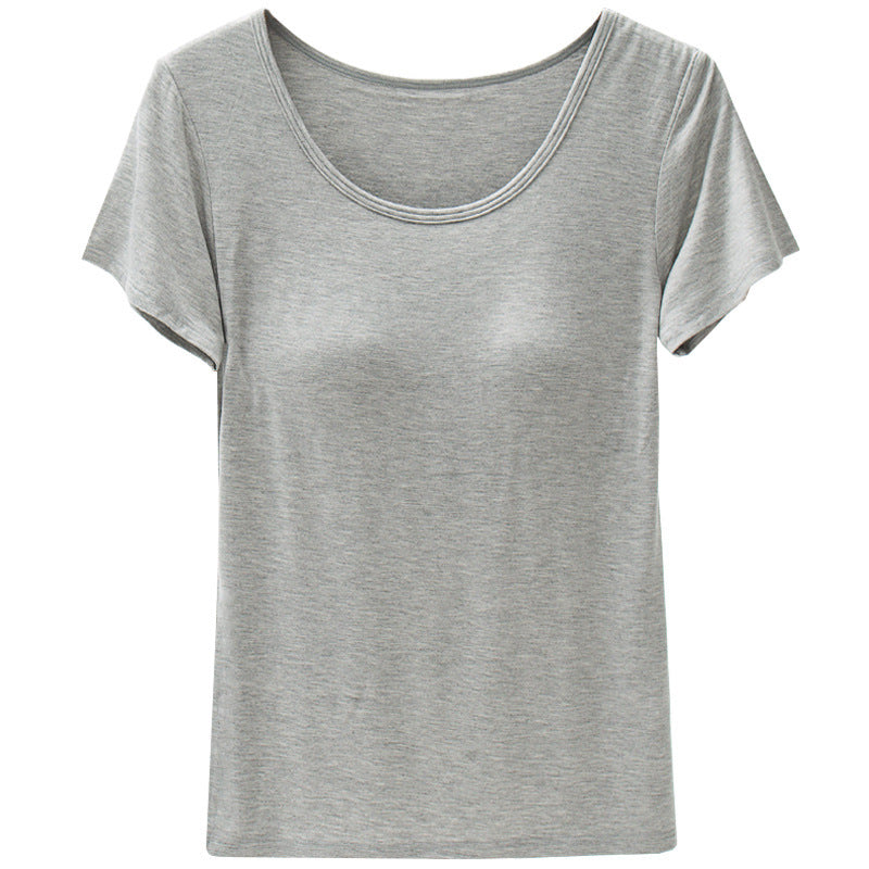 Summer Modal Women's Short-sleeved T-shirt With Chest Pad Solid Color