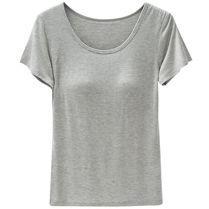 Summer Modal Women's Short-sleeved T-shirt With Chest Pad Solid Color