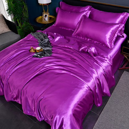 Pure Color Ice Silk Cool Quilt Cover Bed Sheet Bedding