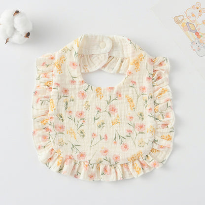 Baby Bib Ruffled Cotton Printed Gauze Lace Bib