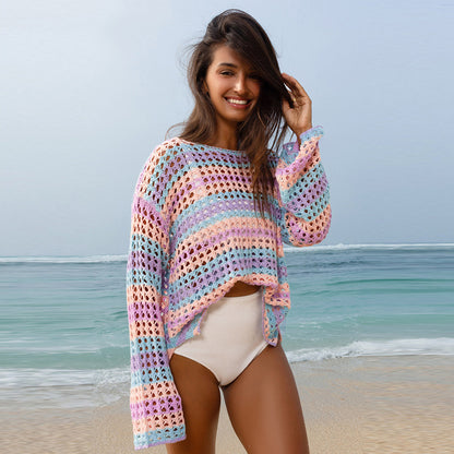 Pullover Round Neck Blouse All-match Multicolor Long Sleeve