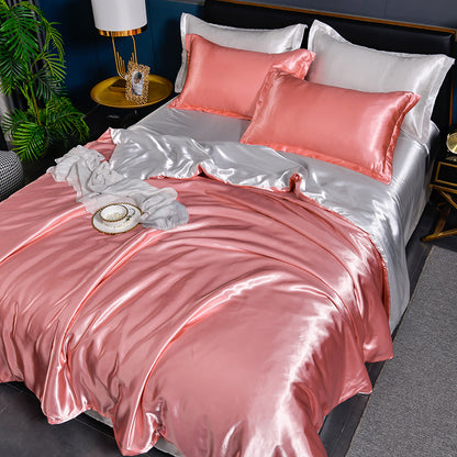 Pure Color Ice Silk Cool Quilt Cover Bed Sheet Bedding