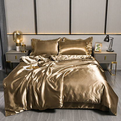 Pure Color Ice Silk Cool Quilt Cover Bed Sheet Bedding