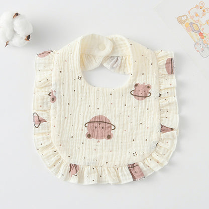 Baby Bib Ruffled Cotton Printed Gauze Lace Bib