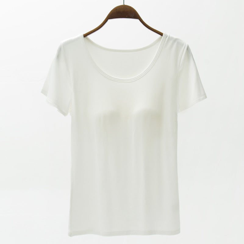 Summer Modal Women's Short-sleeved T-shirt With Chest Pad Solid Color