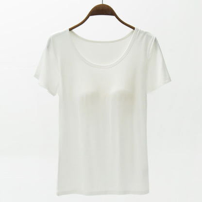 Summer Modal Women's Short-sleeved T-shirt With Chest Pad Solid Color
