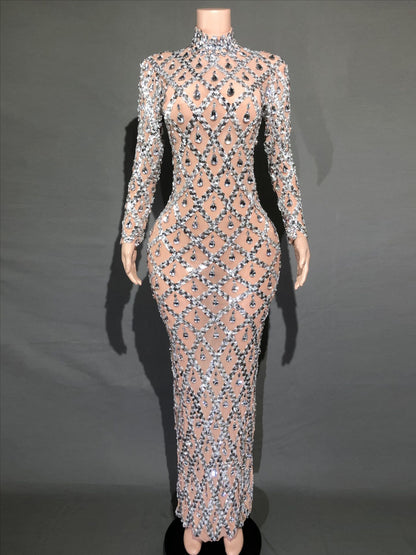 Shiny Rhinestone Women's Evening Party Formal Dress
