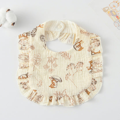 Baby Bib Ruffled Cotton Printed Gauze Lace Bib