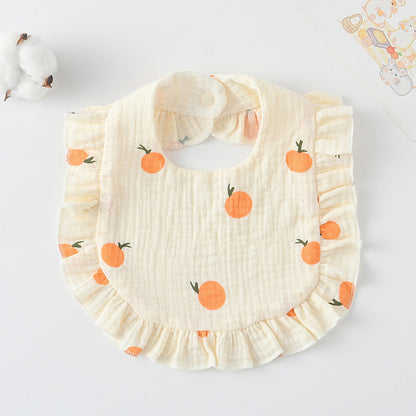 Baby Bib Ruffled Cotton Printed Gauze Lace Bib