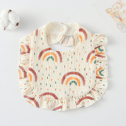 Baby Bib Ruffled Cotton Printed Gauze Lace Bib