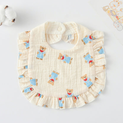 Baby Bib Ruffled Cotton Printed Gauze Lace Bib