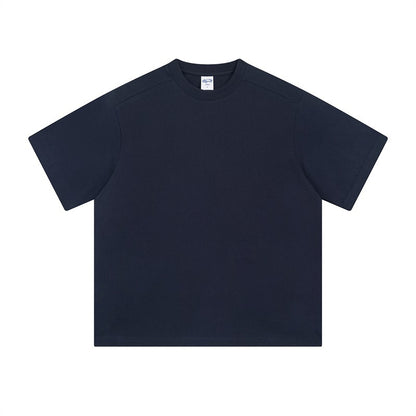 Retro Patchwork Short Sleeve Pure Color Minimal Versatile T-Shirt for Men and Women