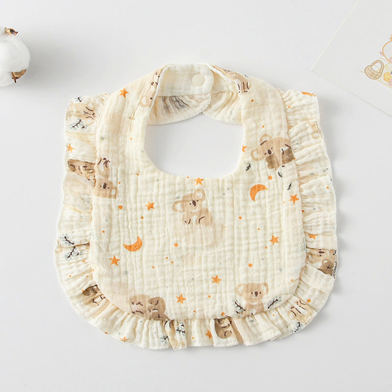 Baby Bib Ruffled Cotton Printed Gauze Lace Bib