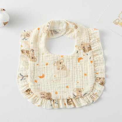 Baby Bib Ruffled Cotton Printed Gauze Lace Bib
