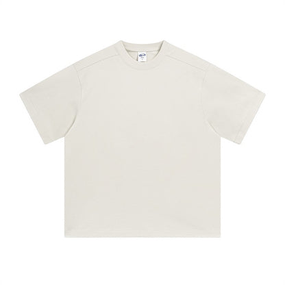 Retro Patchwork Short Sleeve Pure Color Minimal Versatile T-Shirt for Men and Women