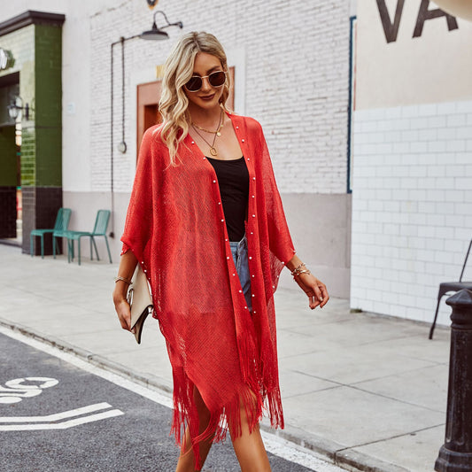 Nail Pearl Beach Shawl Cardigan Mid-length