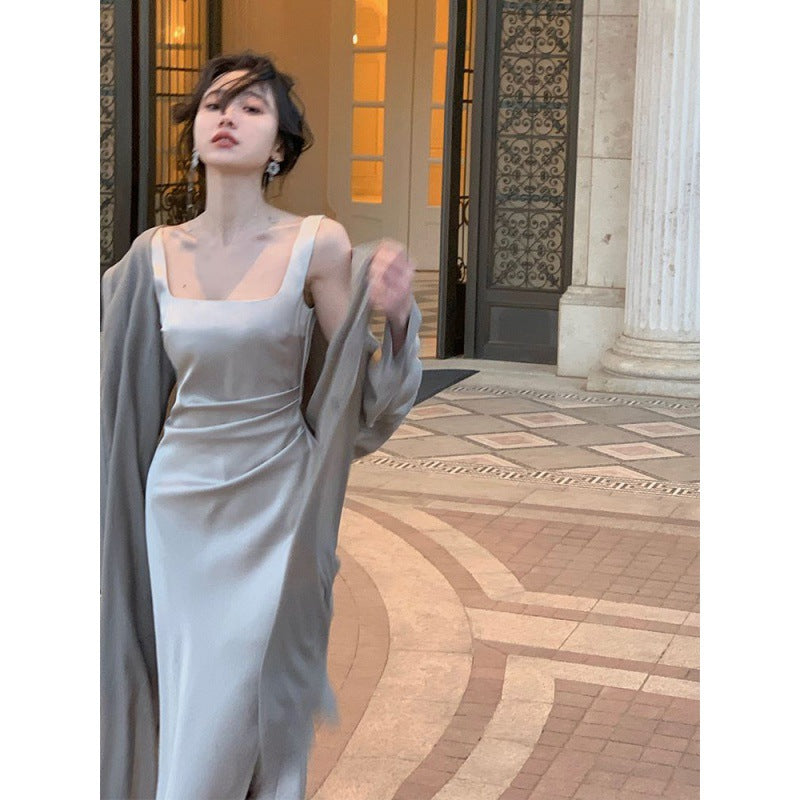 White Suspender Satin Dress Female Summer