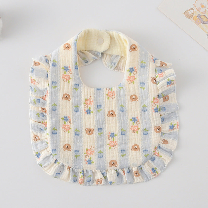 Baby Bib Ruffled Cotton Printed Gauze Lace Bib