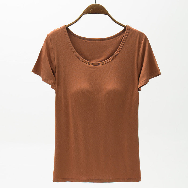Summer Modal Women's Short-sleeved T-shirt With Chest Pad Solid Color