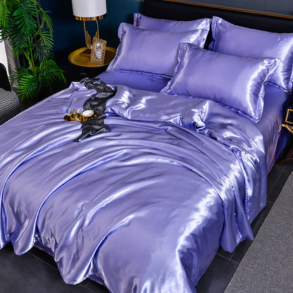 Pure Color Ice Silk Cool Quilt Cover Bed Sheet Bedding
