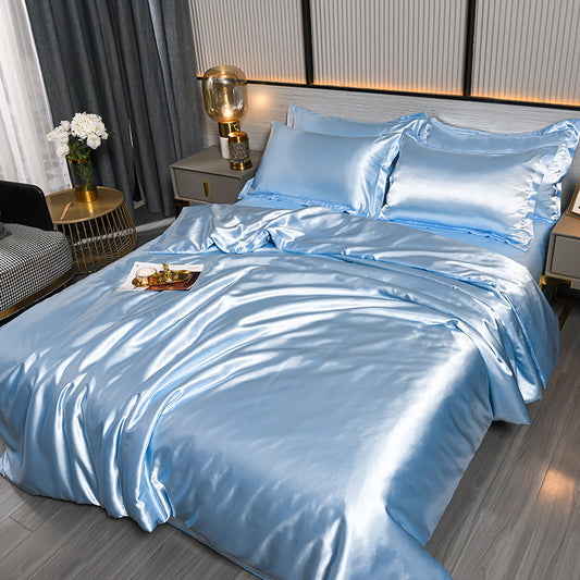 Pure Color Ice Silk Cool Quilt Cover Bed Sheet Bedding