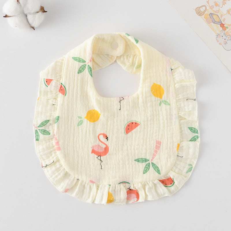 Baby Bib Ruffled Cotton Printed Gauze Lace Bib