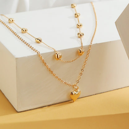 Double-Layer Heart Pendant Fine Chain Necklace