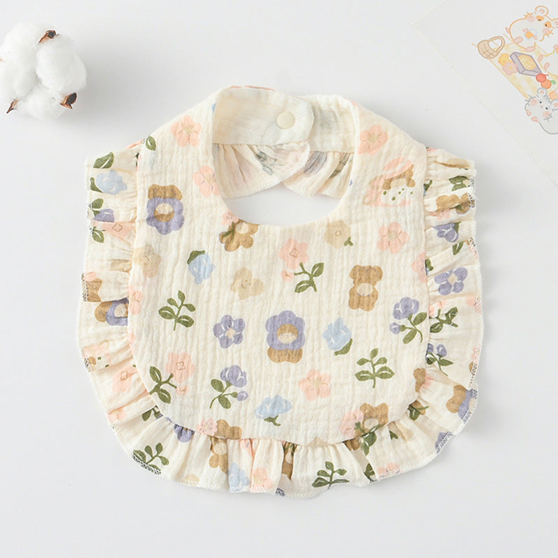Baby Bib Ruffled Cotton Printed Gauze Lace Bib