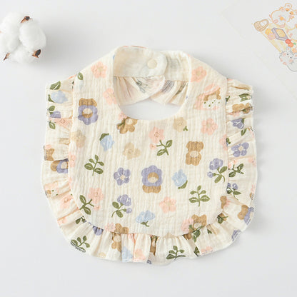 Baby Bib Ruffled Cotton Printed Gauze Lace Bib