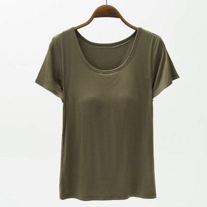 Summer Modal Women's Short-sleeved T-shirt With Chest Pad Solid Color