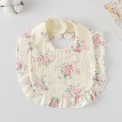 Baby Bib Ruffled Cotton Printed Gauze Lace Bib