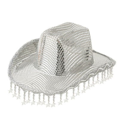 Western Cowboy Hat Sequined Tassel XINGX Design Floppy Hat