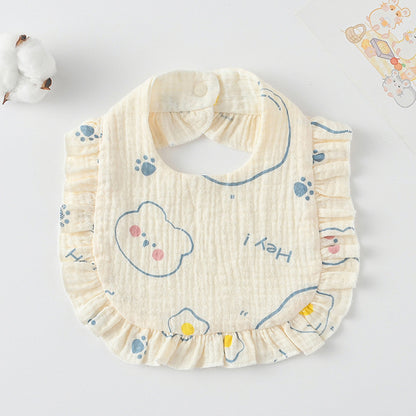 Baby Bib Ruffled Cotton Printed Gauze Lace Bib