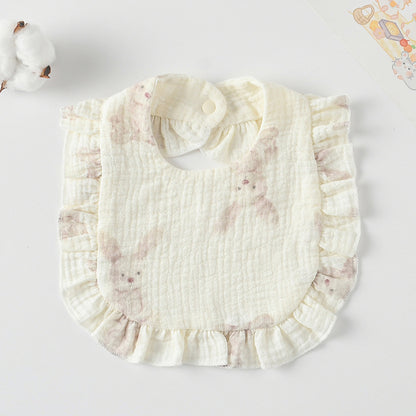 Baby Bib Ruffled Cotton Printed Gauze Lace Bib