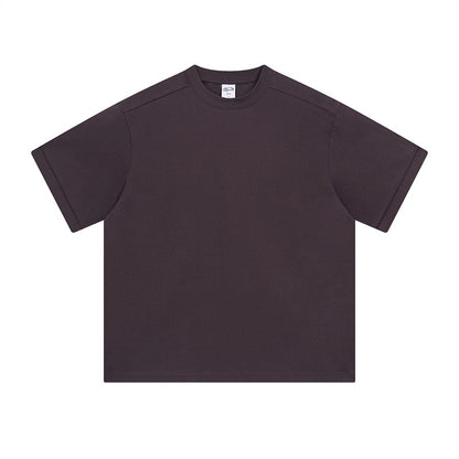 Retro Patchwork Short Sleeve Pure Color Minimal Versatile T-Shirt for Men and Women