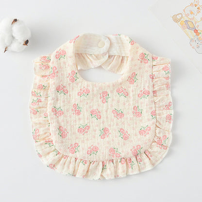 Baby Bib Ruffled Cotton Printed Gauze Lace Bib